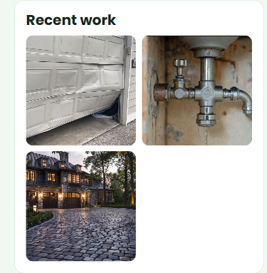 The Recent work section of a tradie page showing a grid of photos